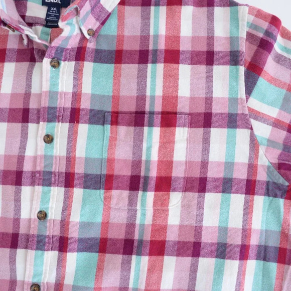 Lands' End Purple Teal Checker Pattern Button Down Traditional Fit Cotton Shirt - Picture 5 of 13